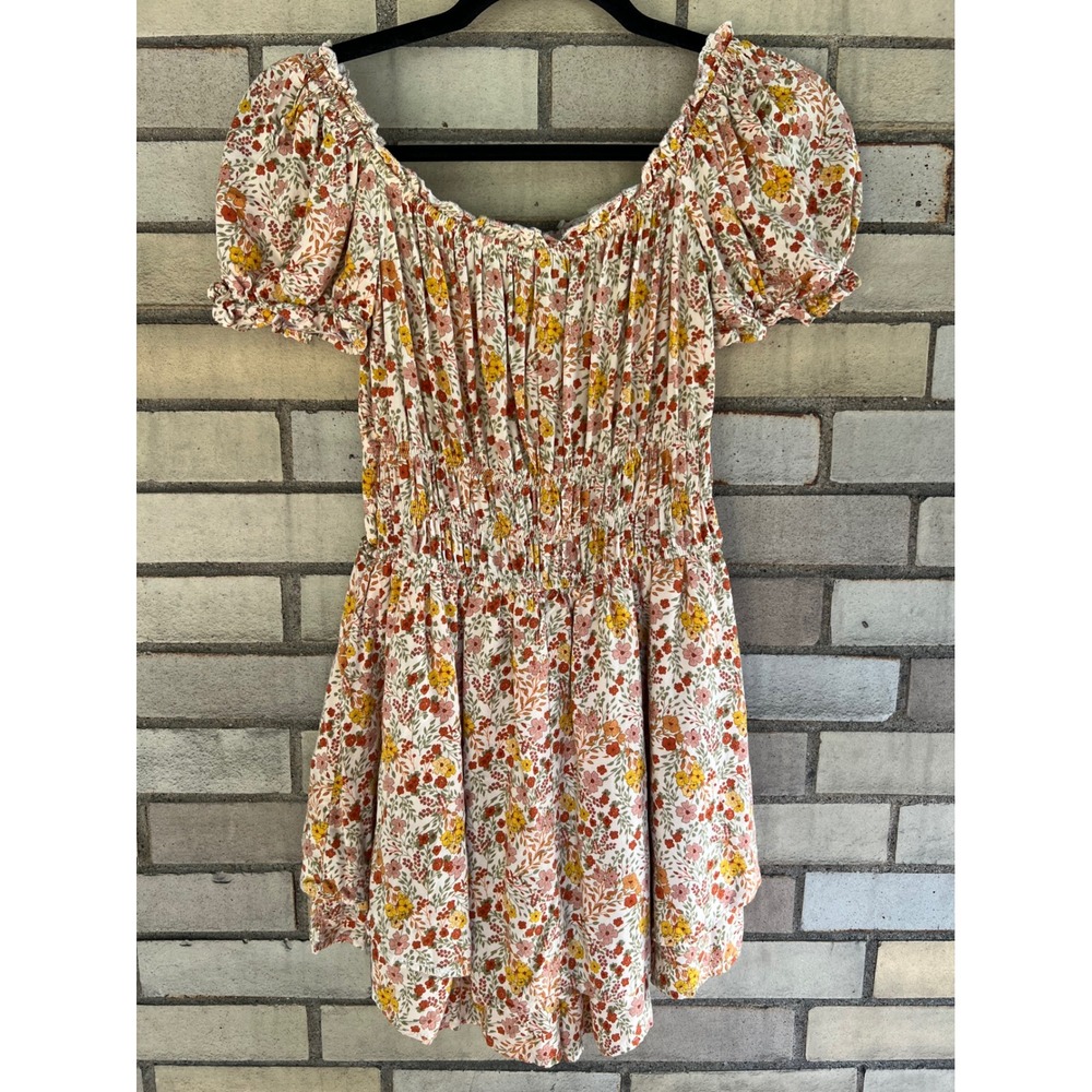Trixxi Floral Smocked Waist Romper Yellow Pink Red Jrs Size Small XS - Picture 8 of 9